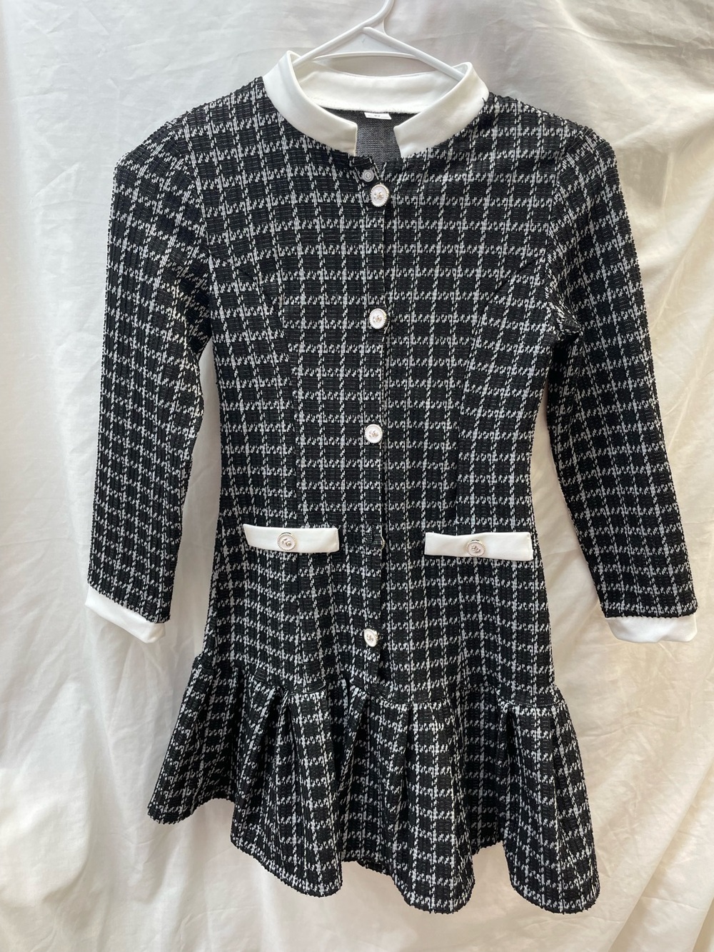 Girls Black & White Houndstooth Knit Dress with Contrast Trim girl sz 9